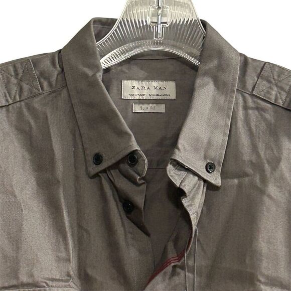 Zara Man Men's M Gray Long Sleeve Button-Up Shirt Stop Looking For Answers - Picture 5 of 16